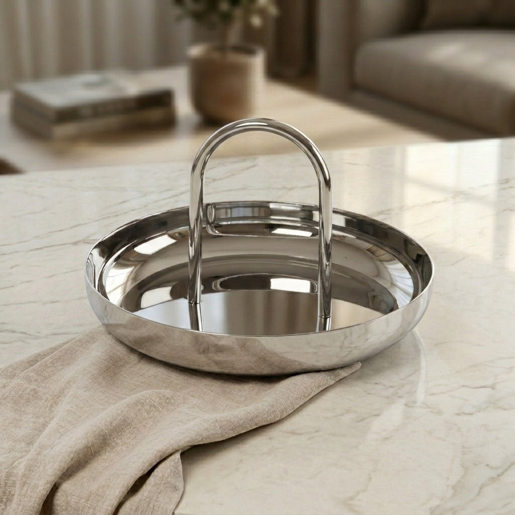Stainless Steel bowl with a holder - silver large