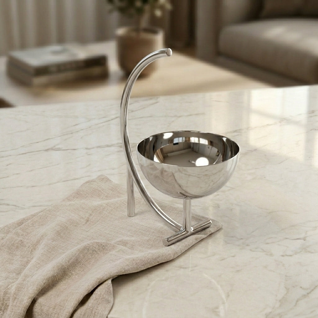Large Metal Bowl With A Base - Silver