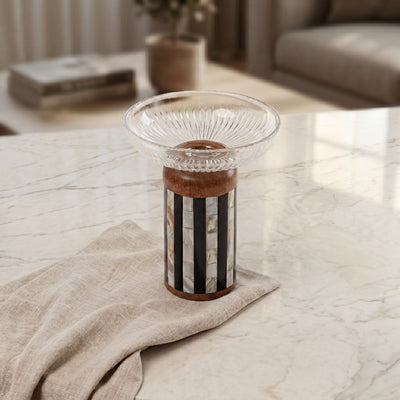 Glass bowl with wooden base