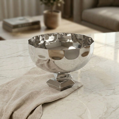 Round Metal Serving Bowl Silver