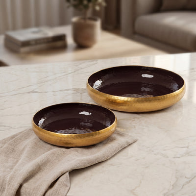 Gold round Metal Tray With Gift Box - Burgundy