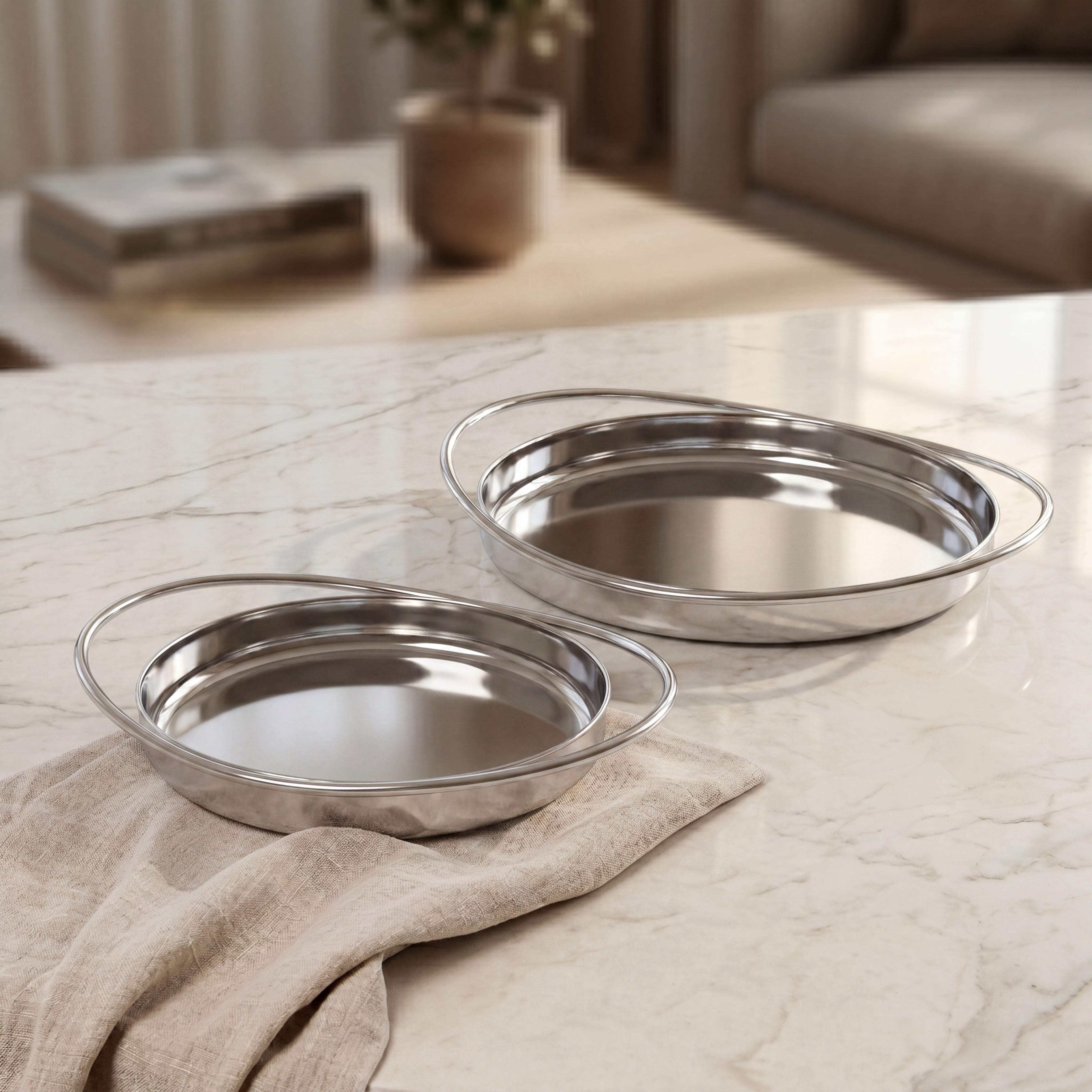 Set of 2 Stainless Steel plate with gift box - Silver