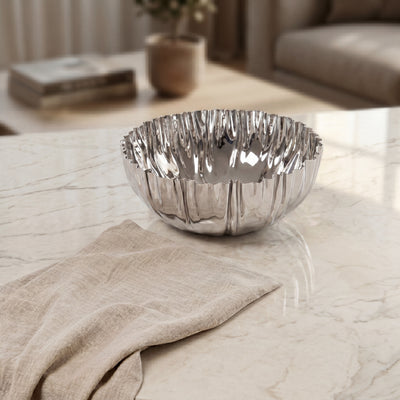 Round silver metal serving bowl - Large