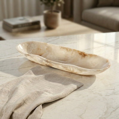 Medium Resin Oval Serving Bowl - Beige
