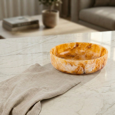 وعاء تقديم دائري وسط من الراتينج – عنبر