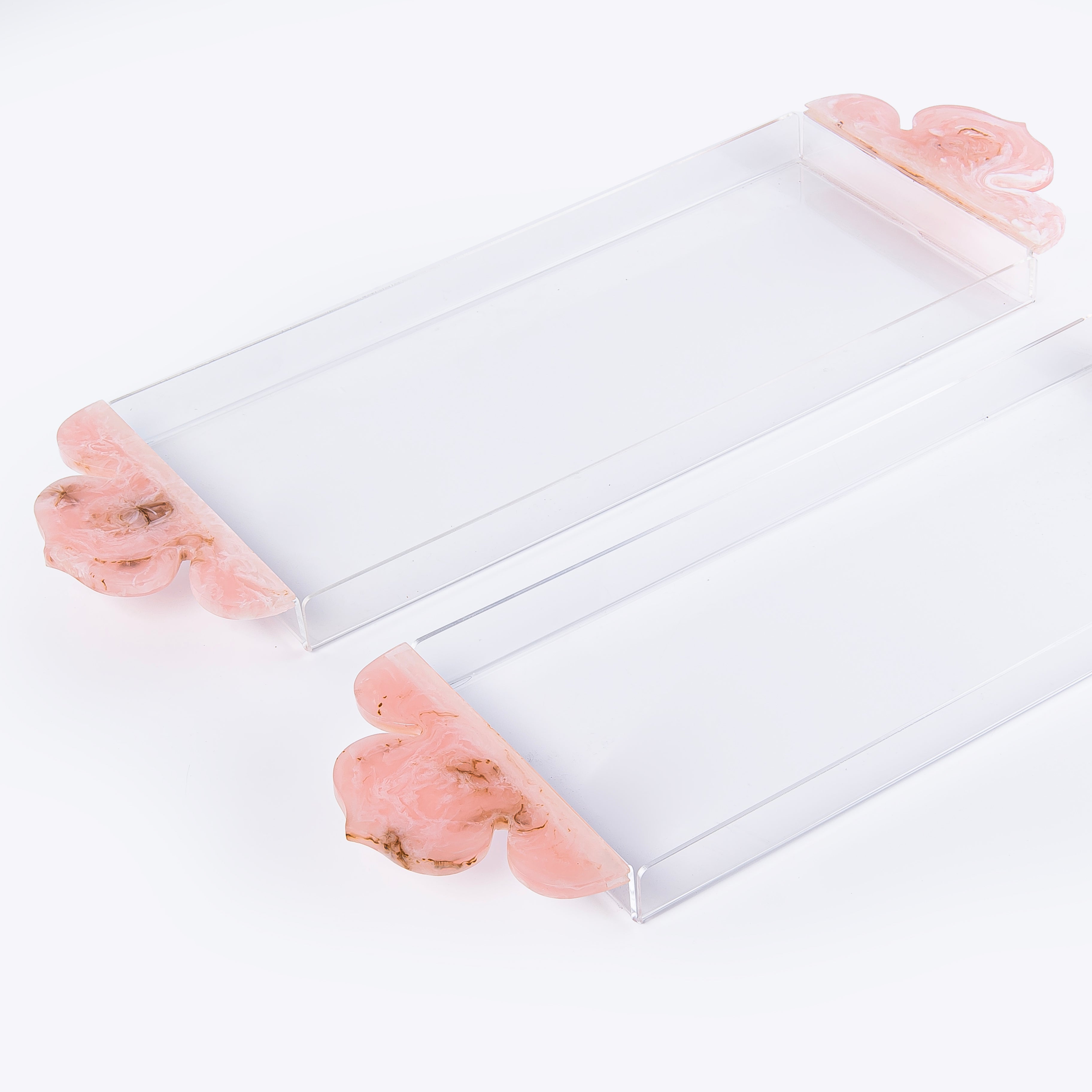 طقم مكون من 2 صينية الراتنج - وردي