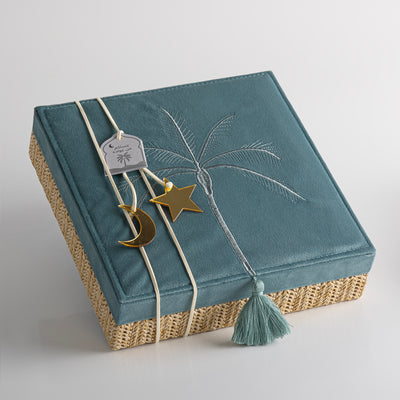 بوكس مجوهرات مربع من الراتان مع غطاء – أزرق