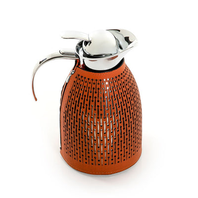 Orange Metal Thermos With Leather Cover 1.5 Liter