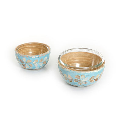 Set of 2 mother of pearl bowl with glass