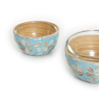 Set of 2 mother of pearl bowl with glass
