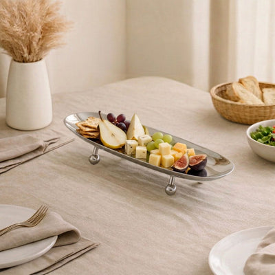 Oval metal stand with legs - silver small