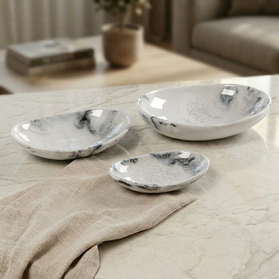 Set of 3 Resin Oval Plate with gift box - White & Black