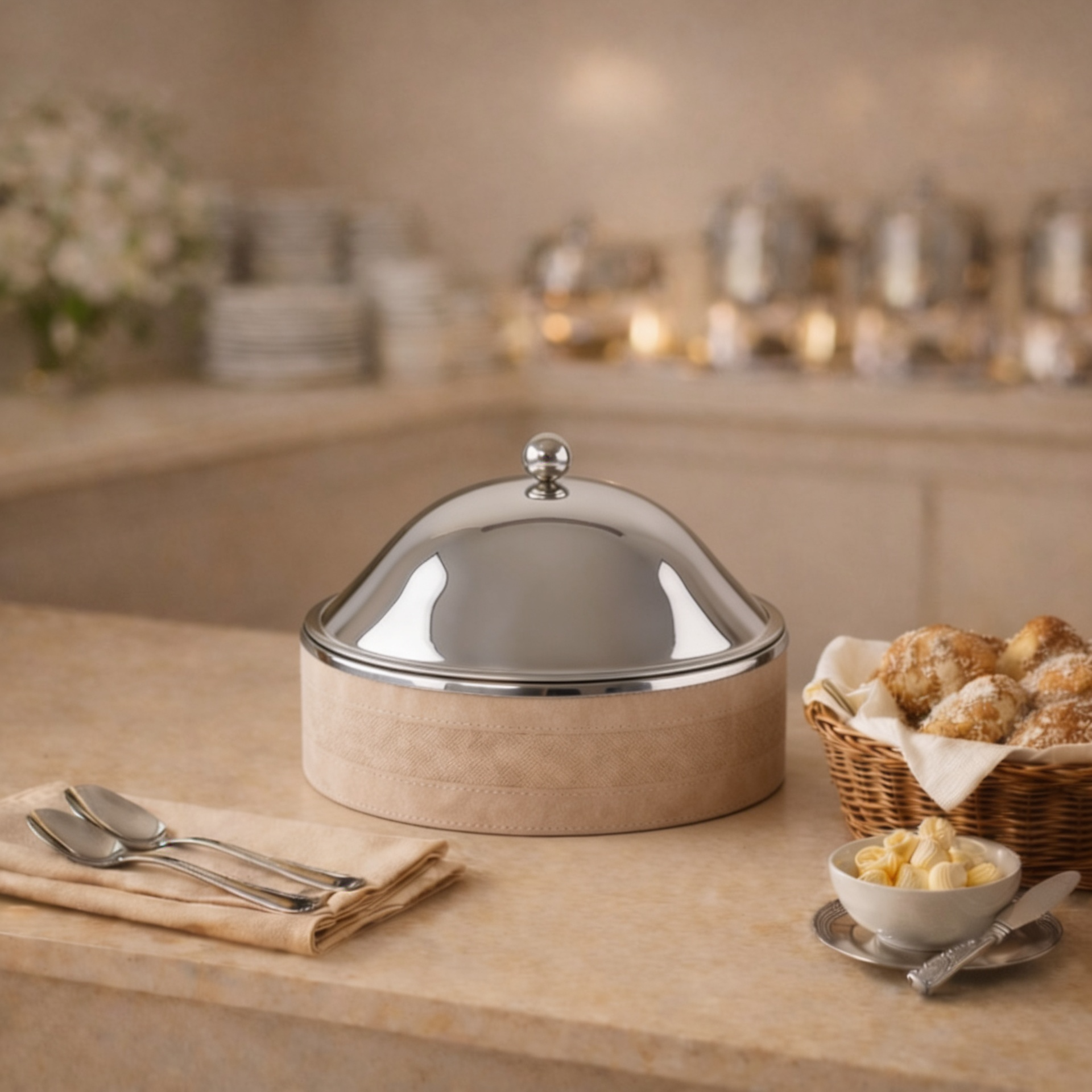 حافظ حرارة الطعام الجلد كبير - بيج 