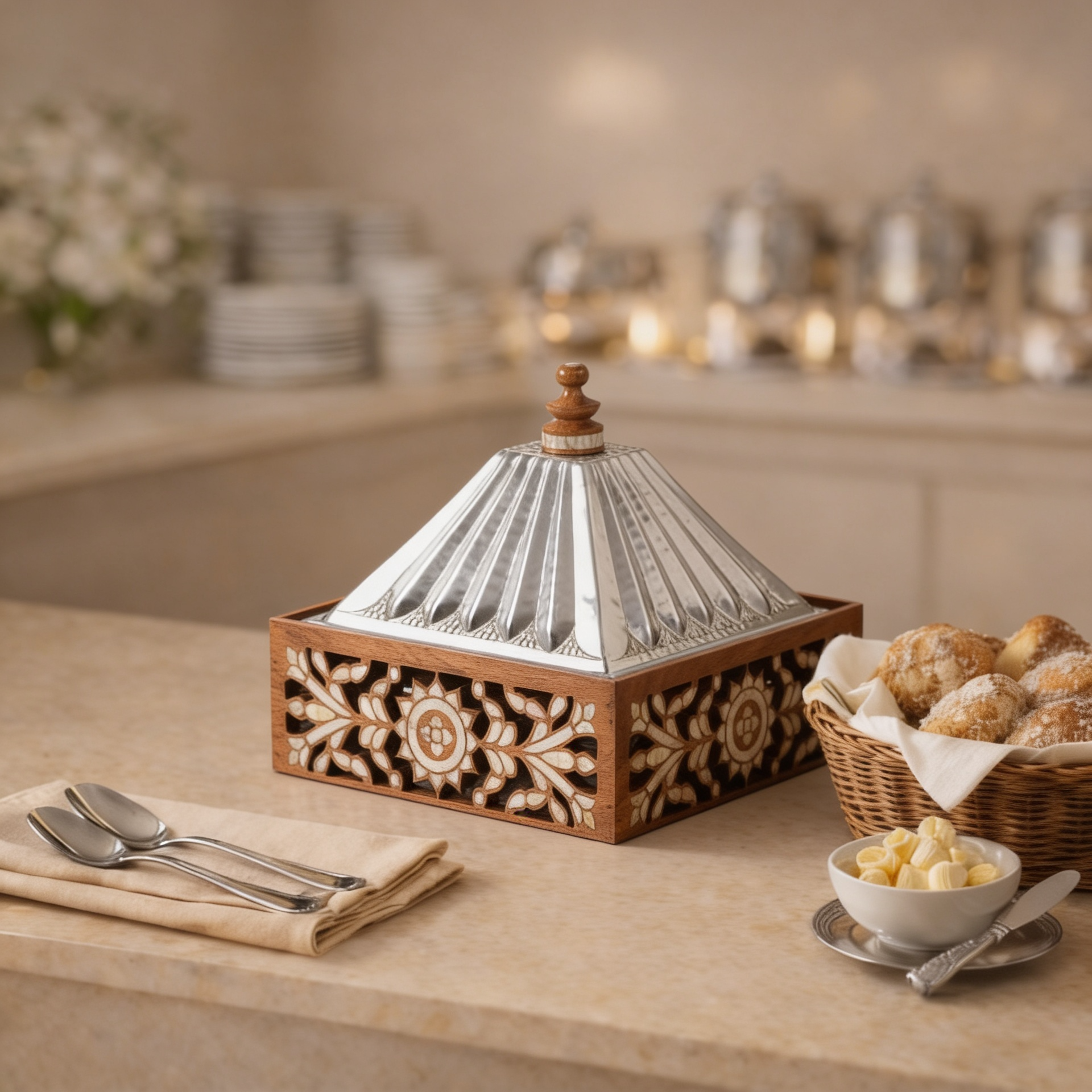 حافظ حرارة معدن قاعدة خشب
