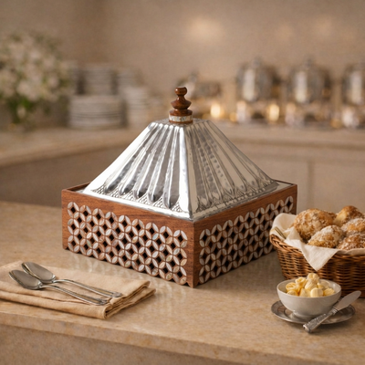 Square wooden food container with aluminum lid