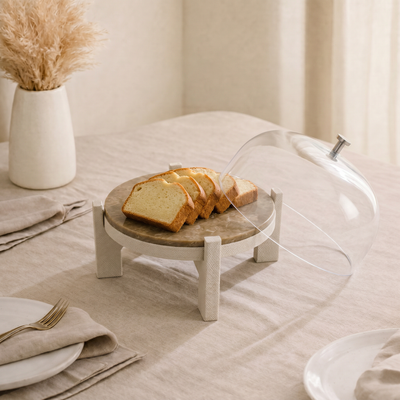 marble leather base stand with glass cover