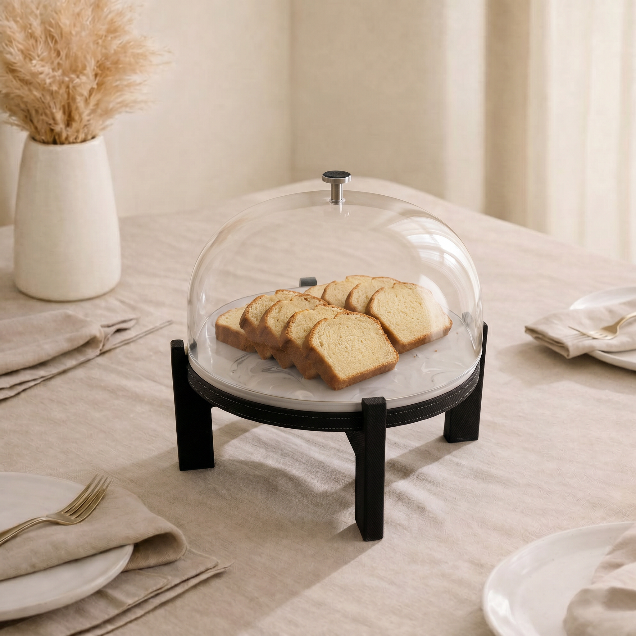 marble leather base stand with glass cover