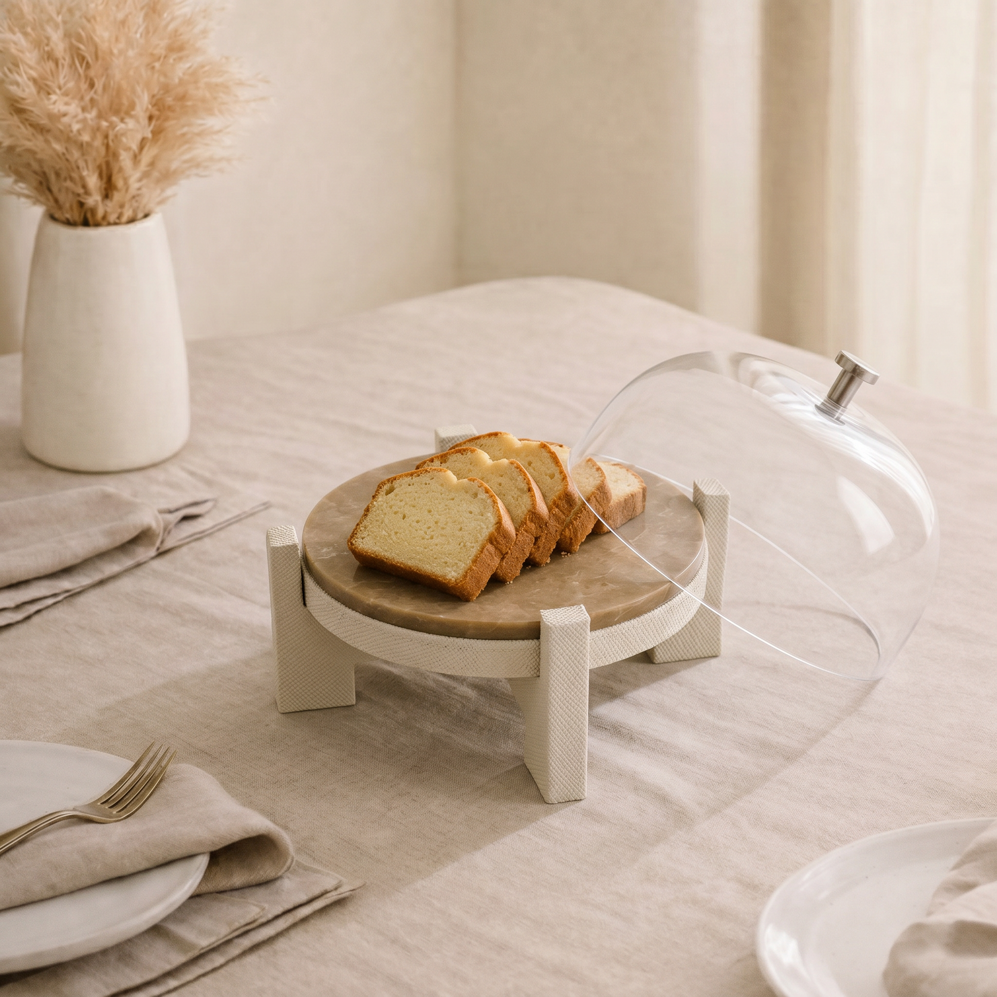 marble leather base stand with glass cover