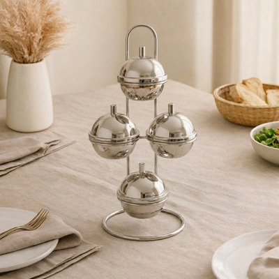Set of 4 bowls with lid on stand