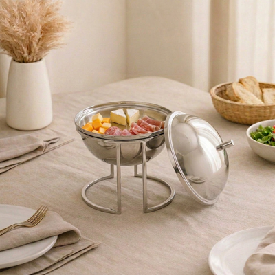 Round dates bowl stand with lid - medium