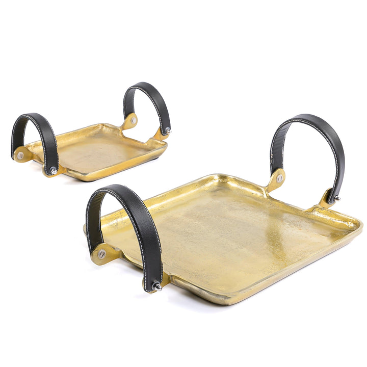 Metal tray with leather handle with gift box - CASCADES