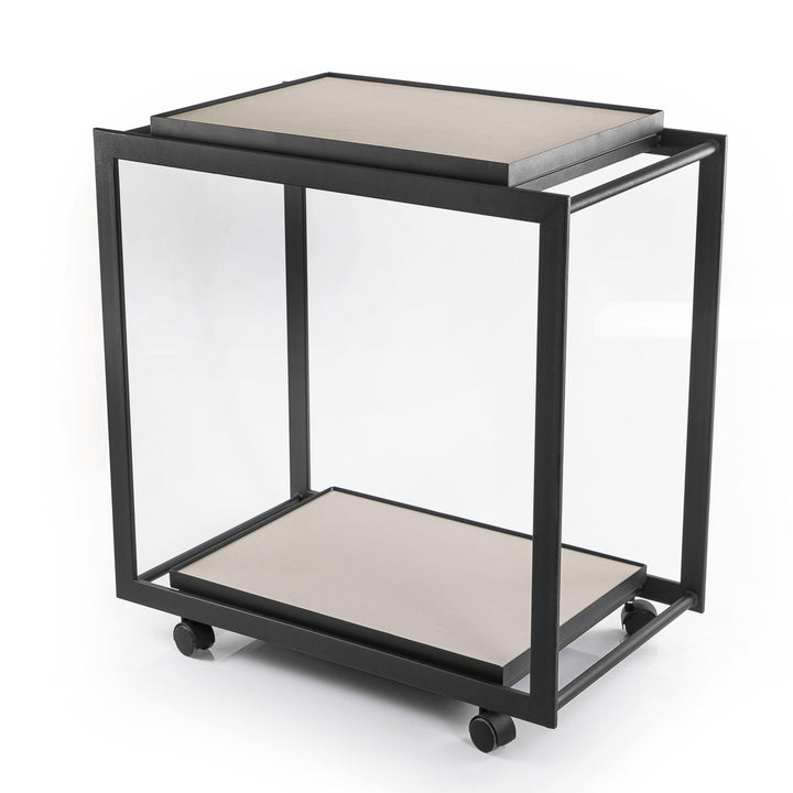 Metal trolley 4 shelves with light gray leather - CASCADES