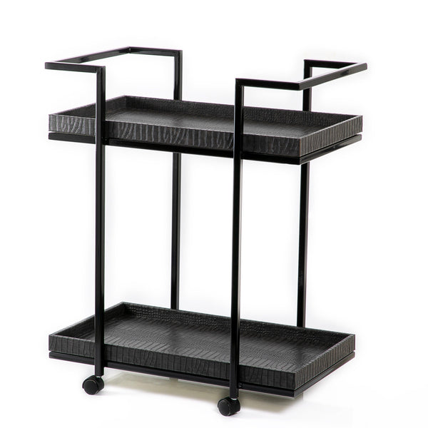 Metal trolly with leather trays - CASCADES