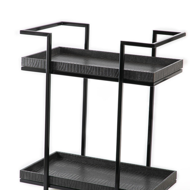 Metal trolly with leather trays - CASCADES