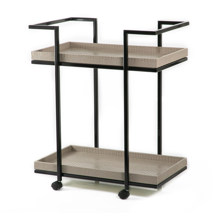 Metal trolly with leather trays - CASCADES