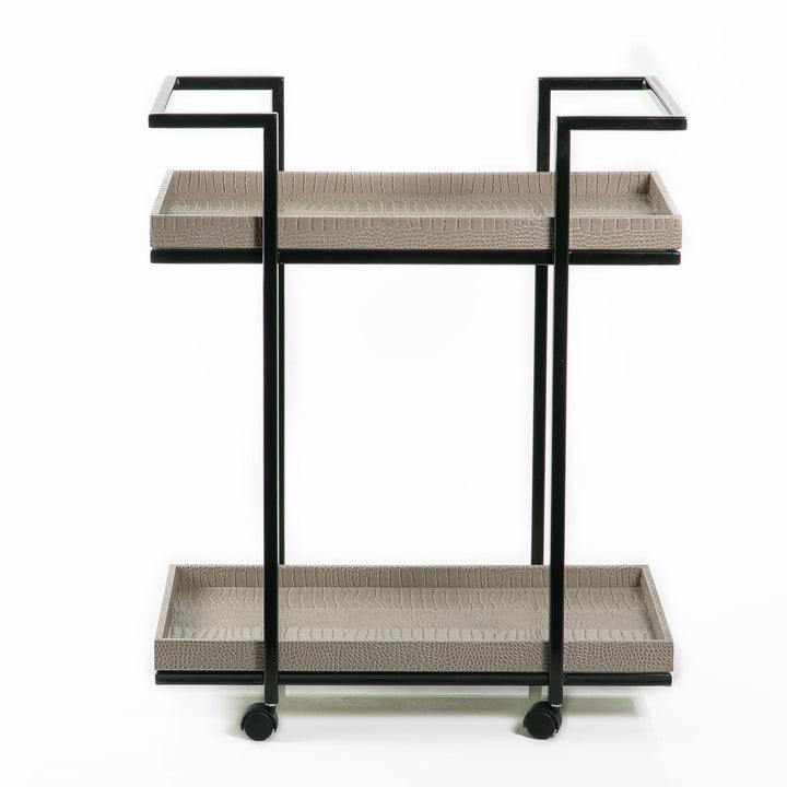 Metal trolly with leather trays - CASCADES