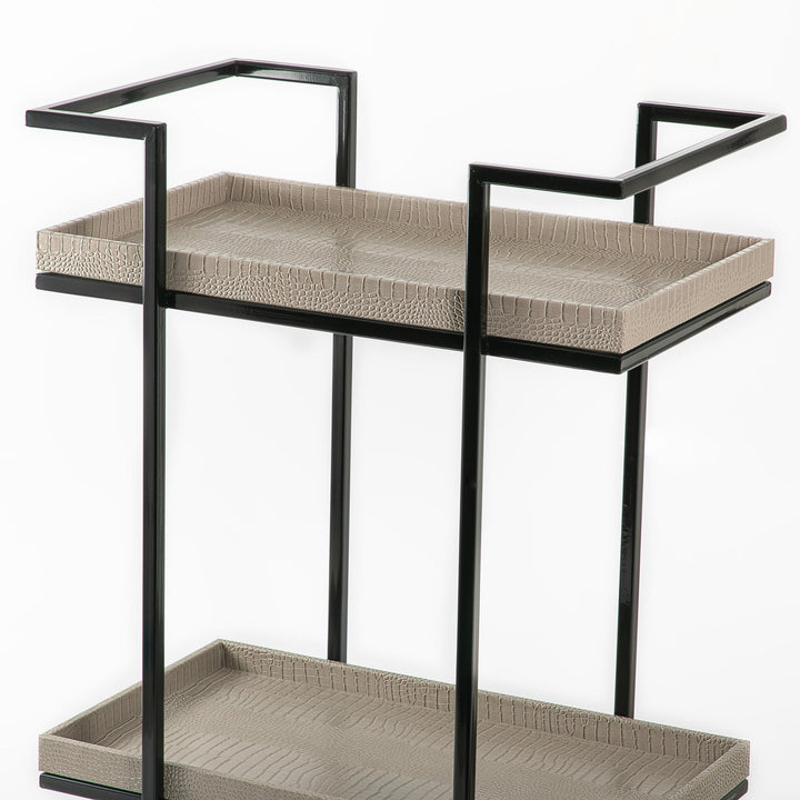 Metal trolly with leather trays - CASCADES