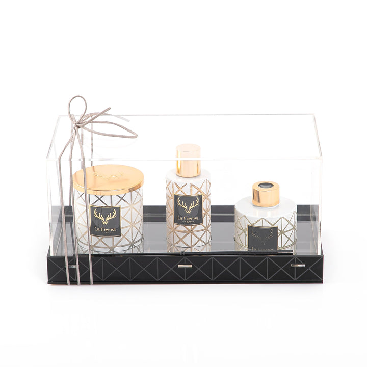 MINI PEARL - REED DIFFUSER, HOME SPRAY & CANDLE With acrylic box - CASCADES