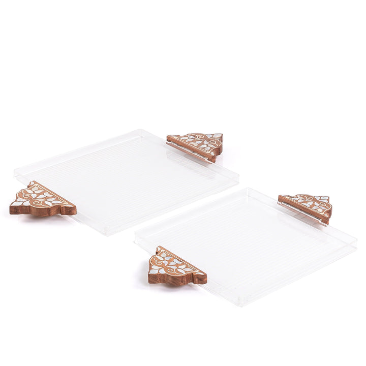 Set of 2 acrylic tray with wooden handle - CASCADES