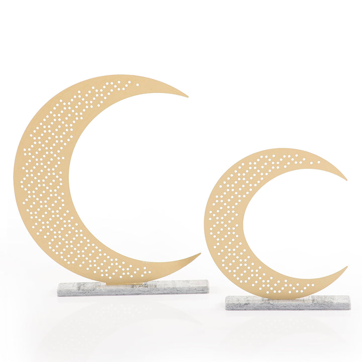 Set of 2 metal crescent moon marble stand - CASCADES