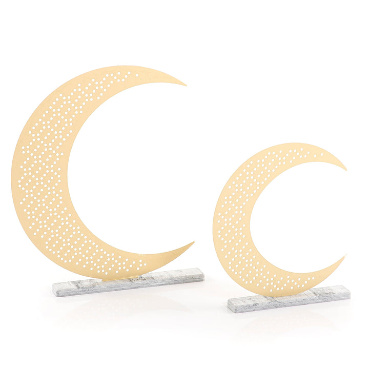 Set of 2 metal crescent moon marble stand - CASCADES