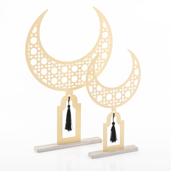 Set of 2 metal crescent moon marble stand - CASCADES