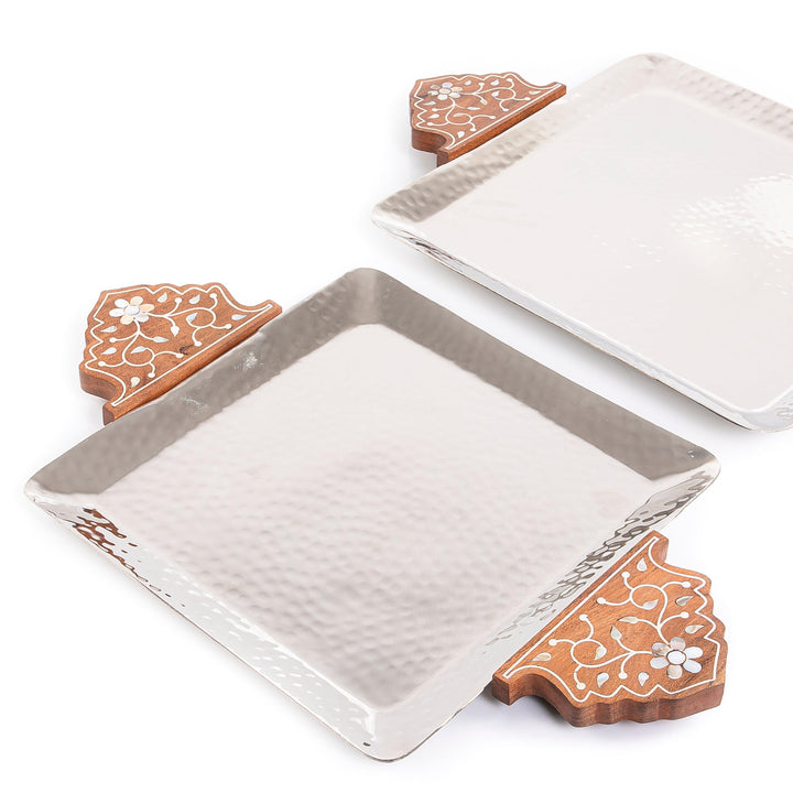 Set of 2 metal tray with wooden handle - CASCADES