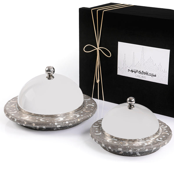 Set of 2 Mop stainless plates With Ramadan box-Gray - CASCADES