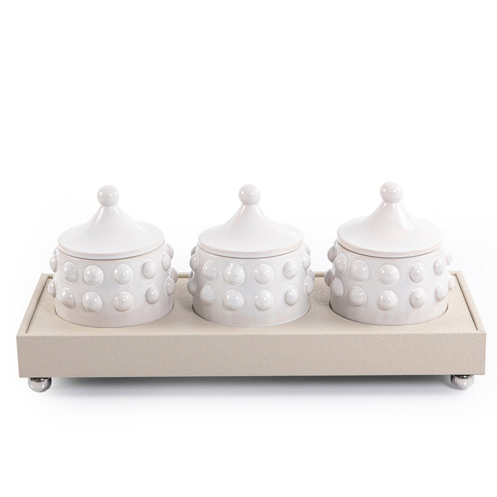 Set of 3 ceramic jars with tray - CASCADES