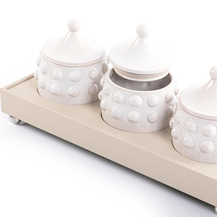 Set of 3 ceramic jars with tray - CASCADES