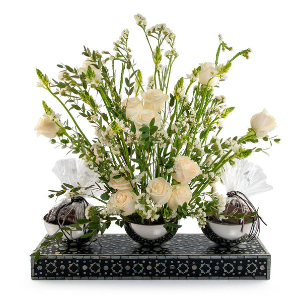 Set of 3 MOP bowl decorated with chocolates and flower - CASCADES