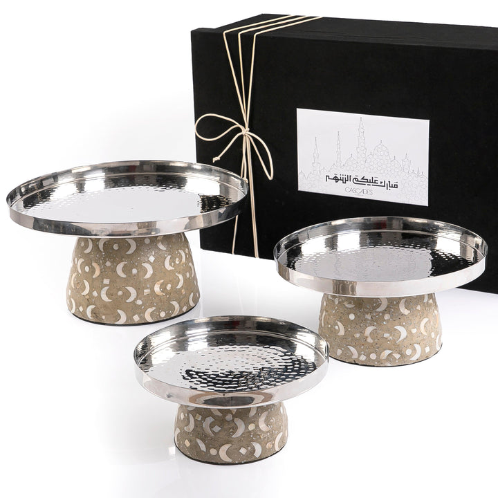 Set of 3 Mop stainless stands With Ramadan box- Dark Beige - CASCADES