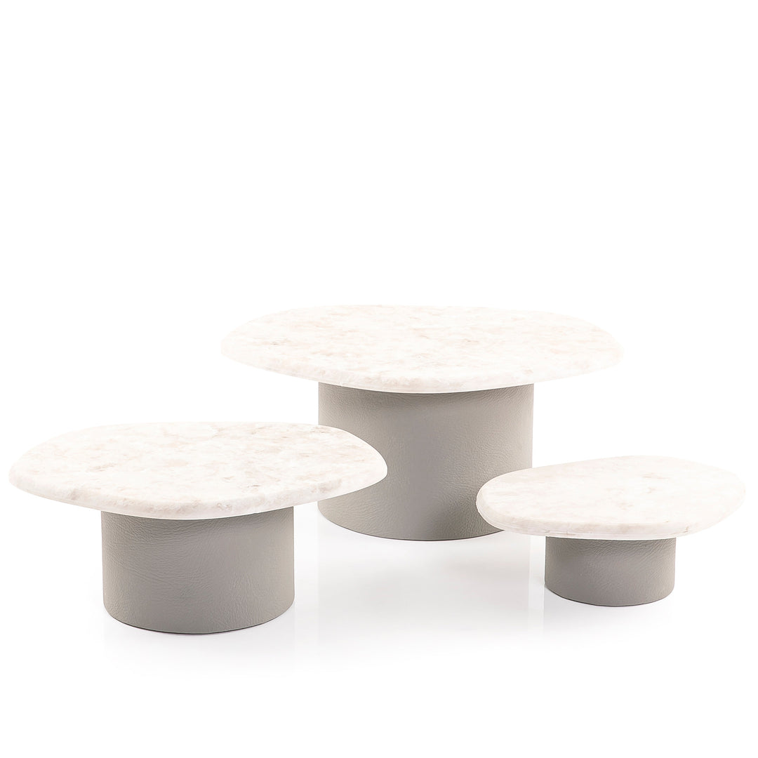 Set of 3 marble stand with leather