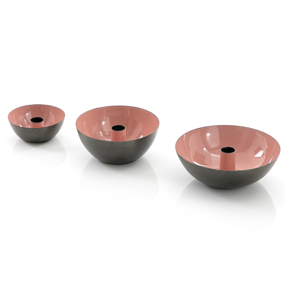 Set Of 3 Metal Painted Bowl With Candle Candle Holder (6012602482853)