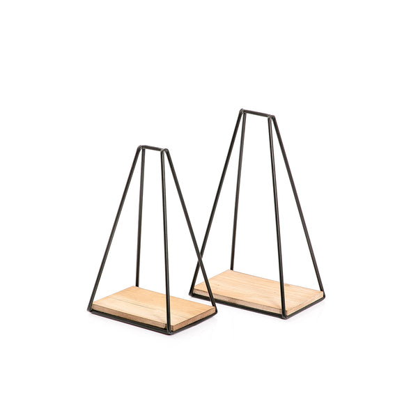 Set of 2 metal and wood stand