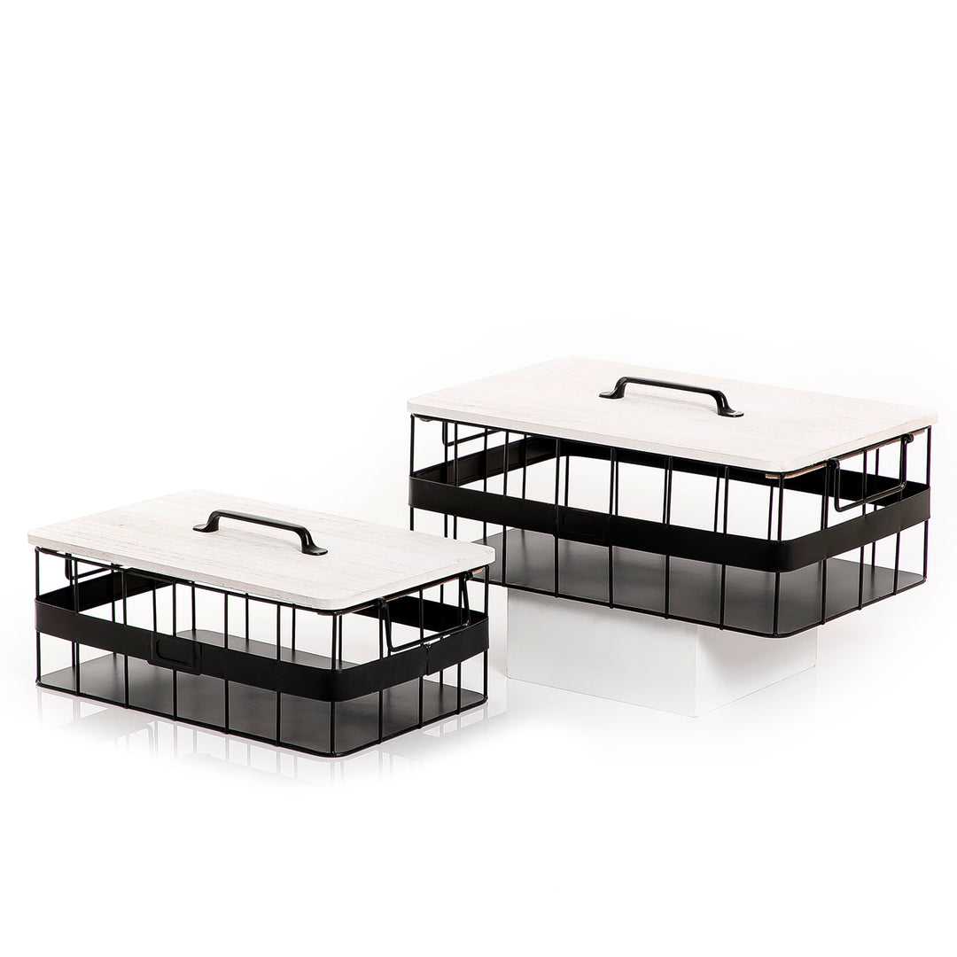 Set of 2 boxes with wooden cover
