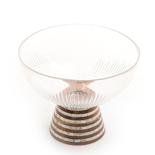 Glass bowl with wooden base