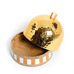 Bowl with metal cover and wooden base with mother of pearl - CASCADES