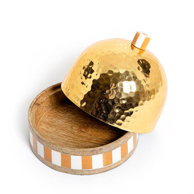 Bowl with metal cover and wooden base with mother of pearl - CASCADES