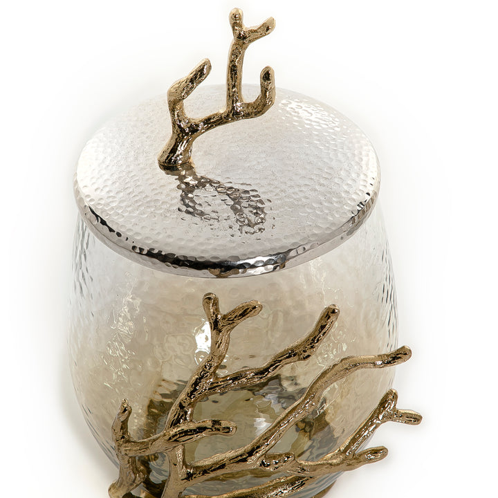 Glass jar with metal cover